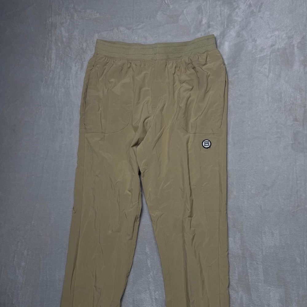 Mens Casual Jogger Pants Khaki Elastic Waist Logo Detail‎ Size Large